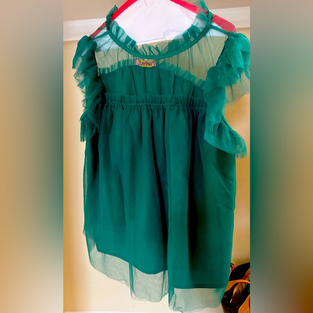 Green tulle sleeveless THML blouse